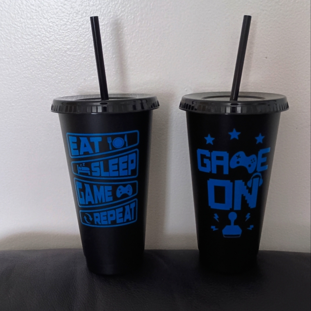 3/$10 🌟 Set Of 2 NEW Black & Blue Gaming Tumblers Travel Cups 24 fl oz/ 710 ml